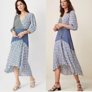 Ann Taylor Patchwork Floral Maxi Dress Green/Blue Size 18